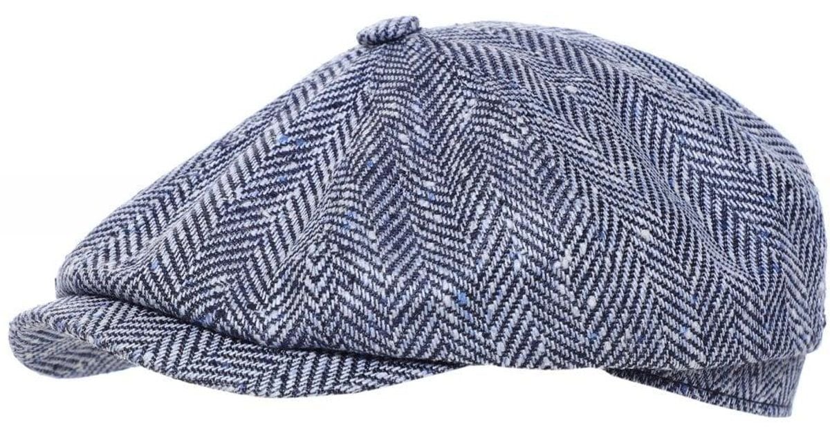 Stetson Silk Wool Herringbone Hatteras Cap In Blue For Men | Lyst UK