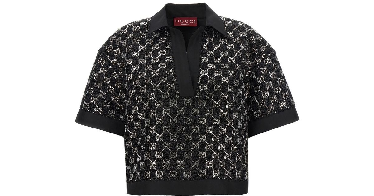 Gucci 'Gg' Crystal Top in Black | Lyst UK