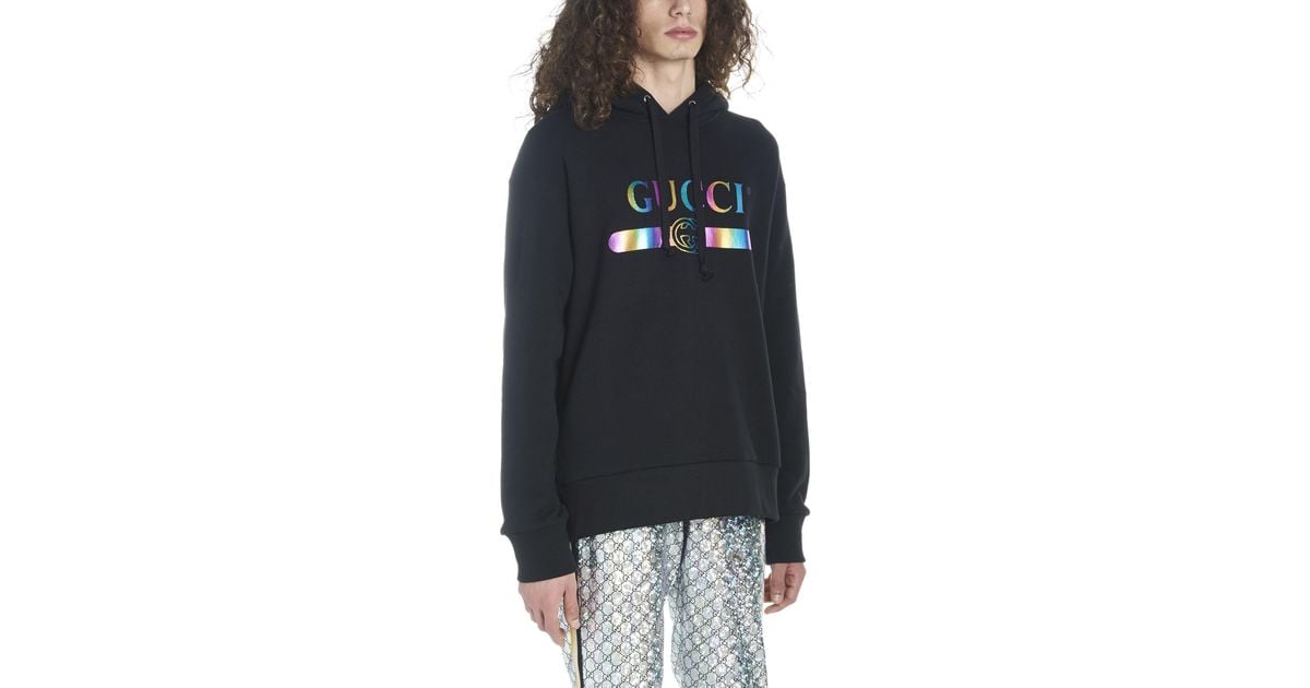 Gucci Hologram Fake Logo Hooded Sweatshirt in Black for Men Lyst