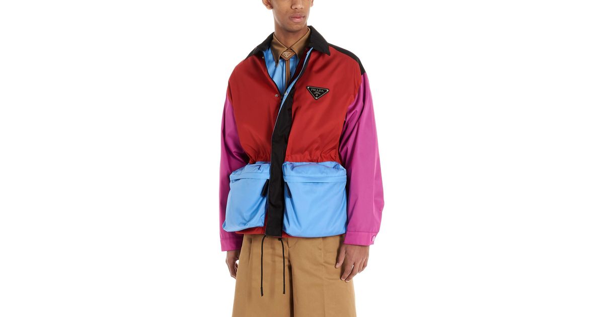 PRADA: re-nylon jacket with multi-pockets and logo - Black