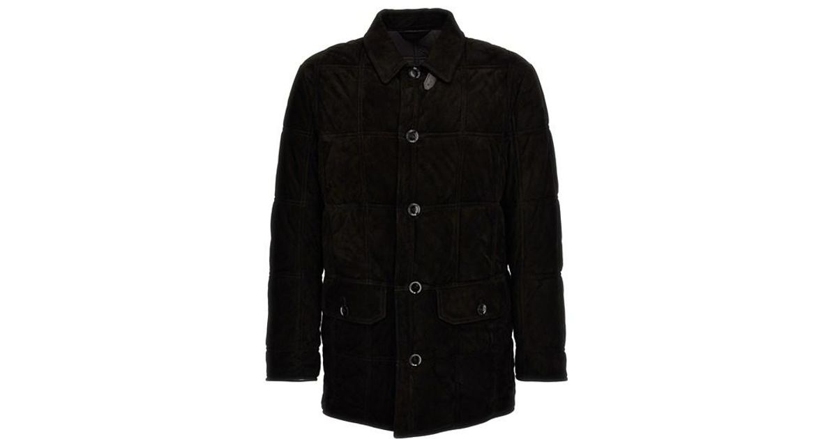 Brioni Quilted Suede Down Jacket in Black for Men | Lyst