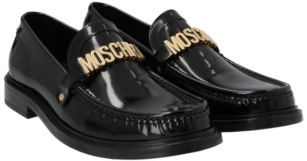 Moschino Leather 'college' Loafers in Black for Men - Lyst