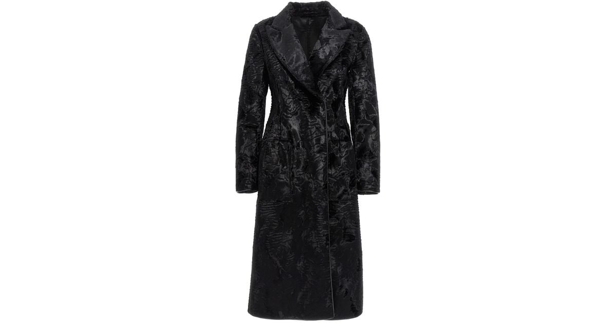Alberta Ferretti Black Faux Astrakhan Coat
