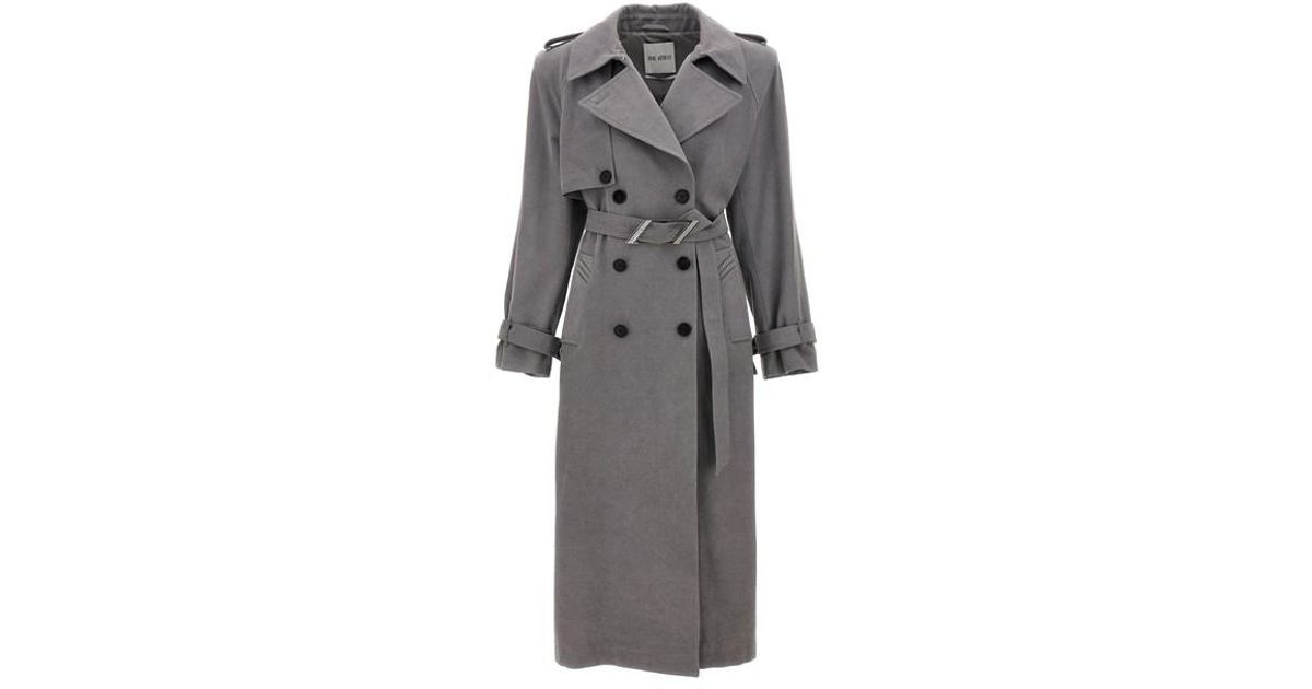 コート THE ATTICO Double-breasted trench coat Gray The Attico shoulder-pads Canvas Trench Coat | Grey | FARFETCH