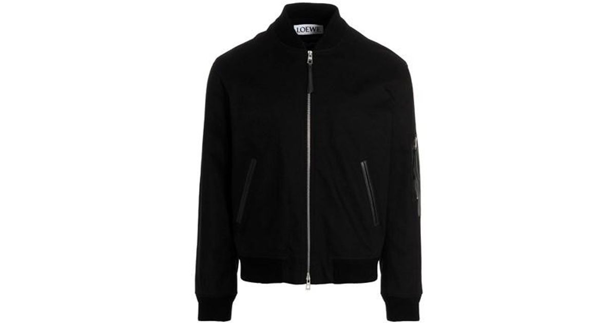 Loewe Leather And Cotton Bomber Jacket in Black for Men | Lyst