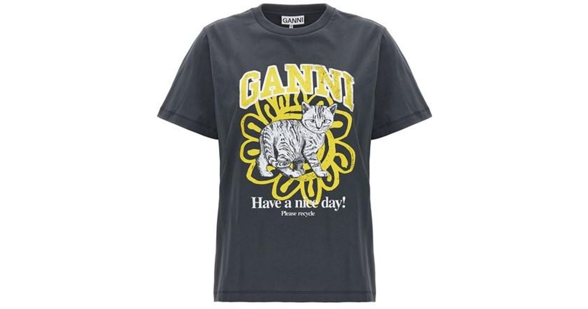 Ganni Cat T-shirt in Blue | Lyst