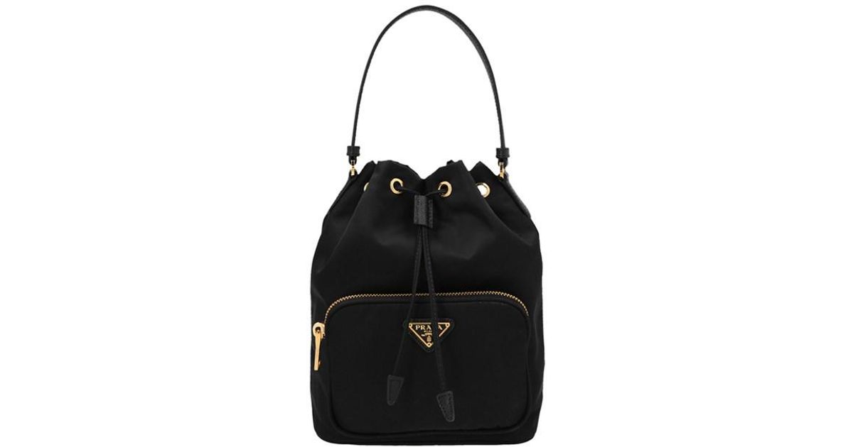 Prada Re-nylon Logo Bucket Bag in Black | Lyst