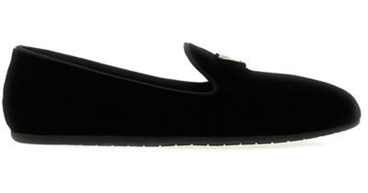Prada Velvet Moccasins + Satin Pouch in Black Lyst