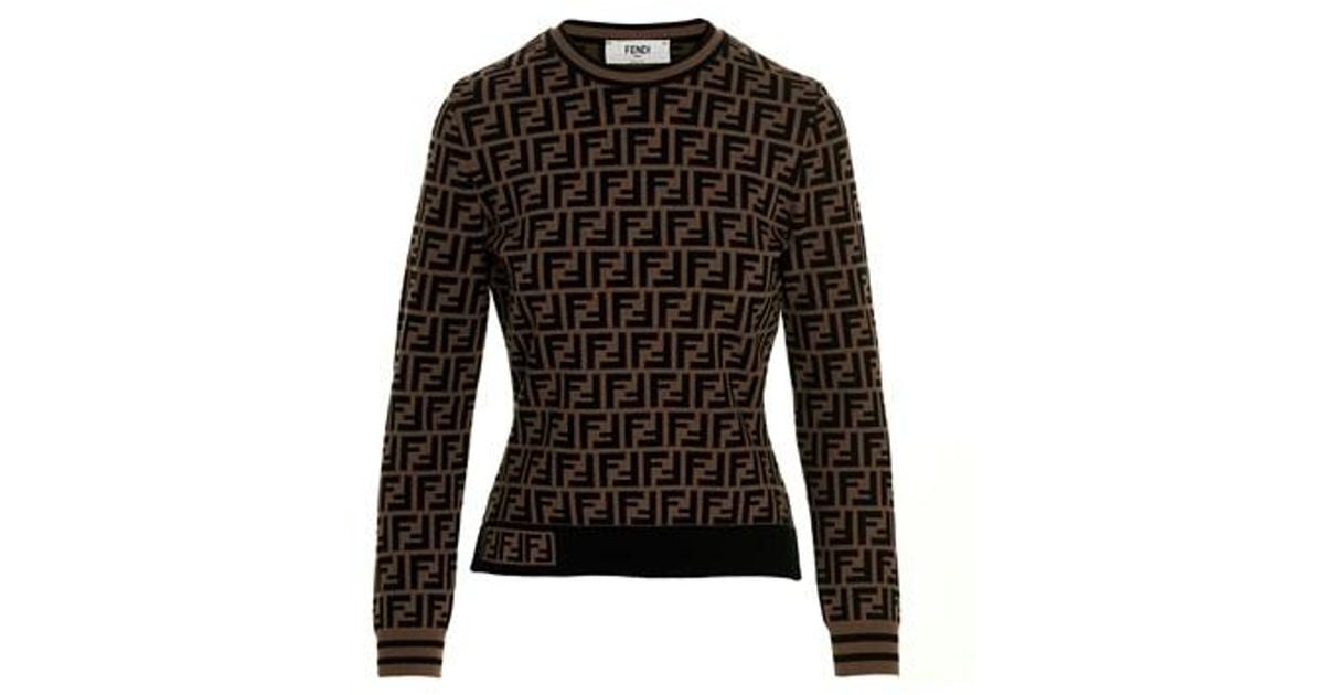Fendi All Over Logo Sweater in Black | Lyst