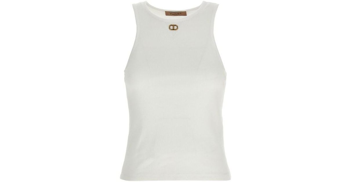 Twinset oval T Tank Top in White | Lyst Twinset White oval T Tank Top