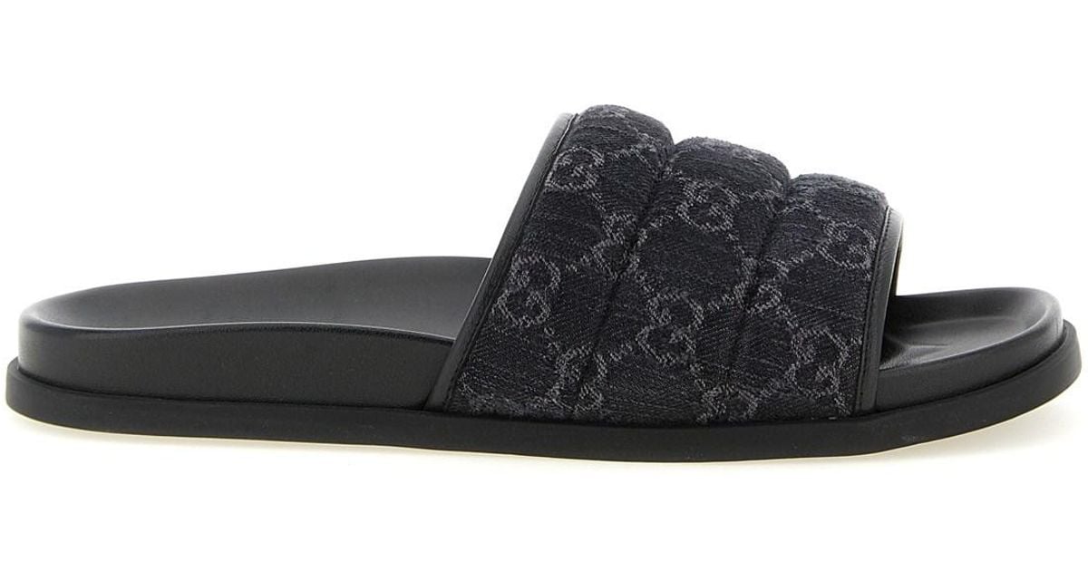 Gucci Gg Denim Slides in Black for Men | Lyst UK