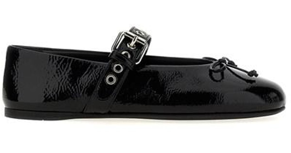 Miu Miu Buckle And Bow Ballet Flats in Black | Lyst