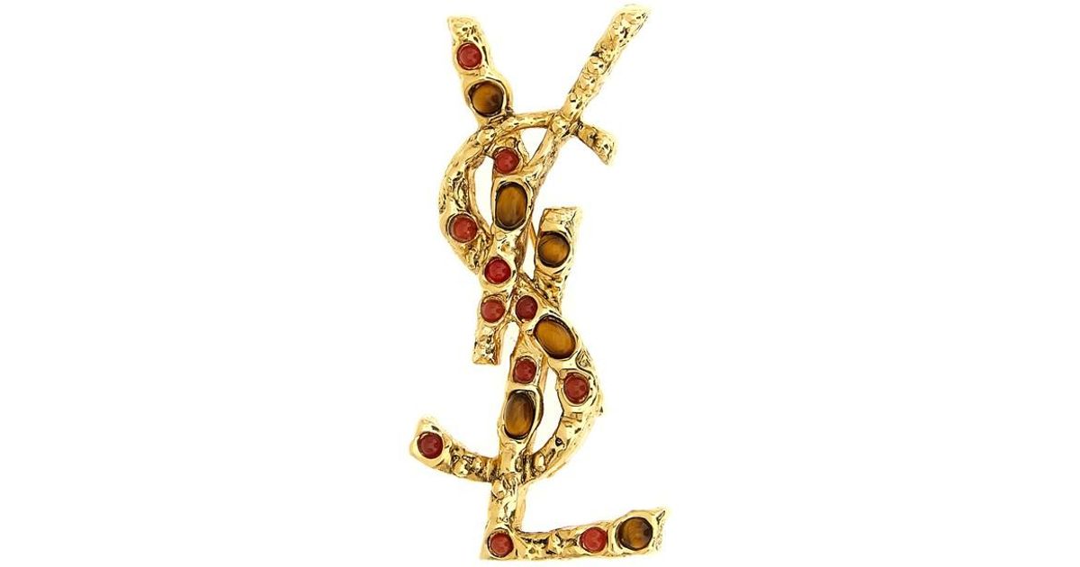 Saint Laurent Cassandra Brooch in Metallic | Lyst