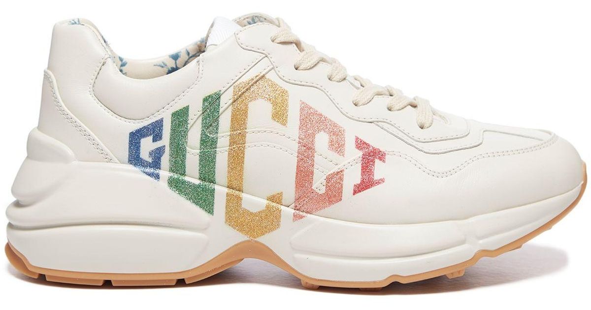 rhyton glitter gucci leather sneaker