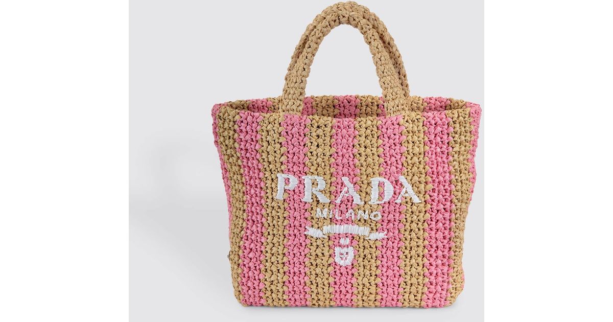 Prada Pink Stripe Raffia Tote | Lyst