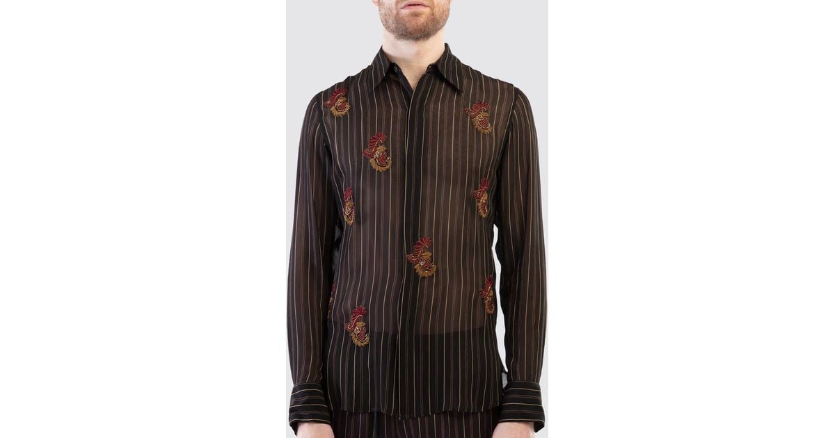 Dries Van Noten Striped Embroidered Dress Shirt in Brown for Men | Lyst