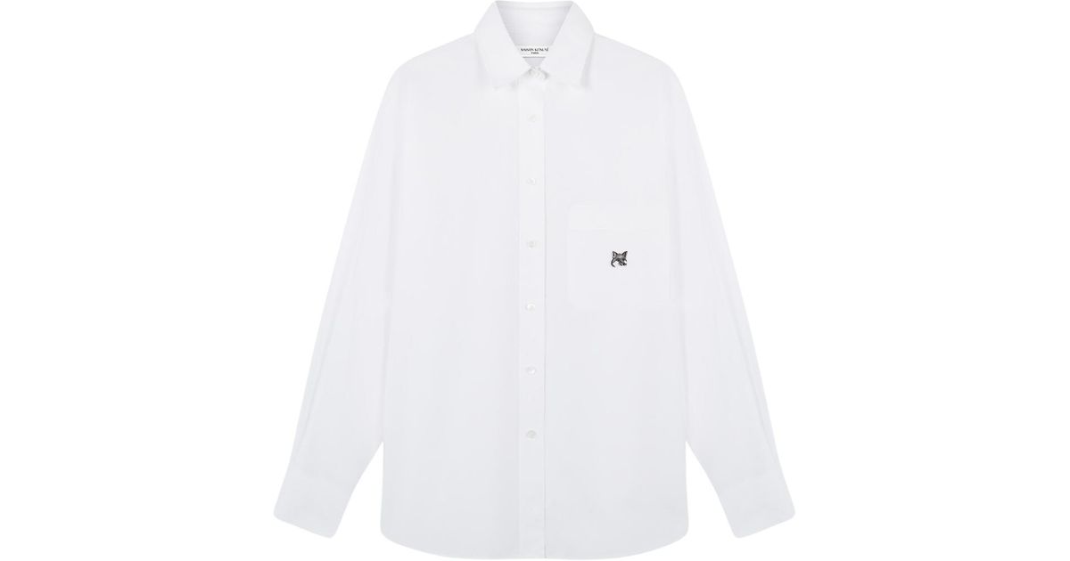 Maison Kitsuné Casual Shirt With Grey Fox Head Patch White