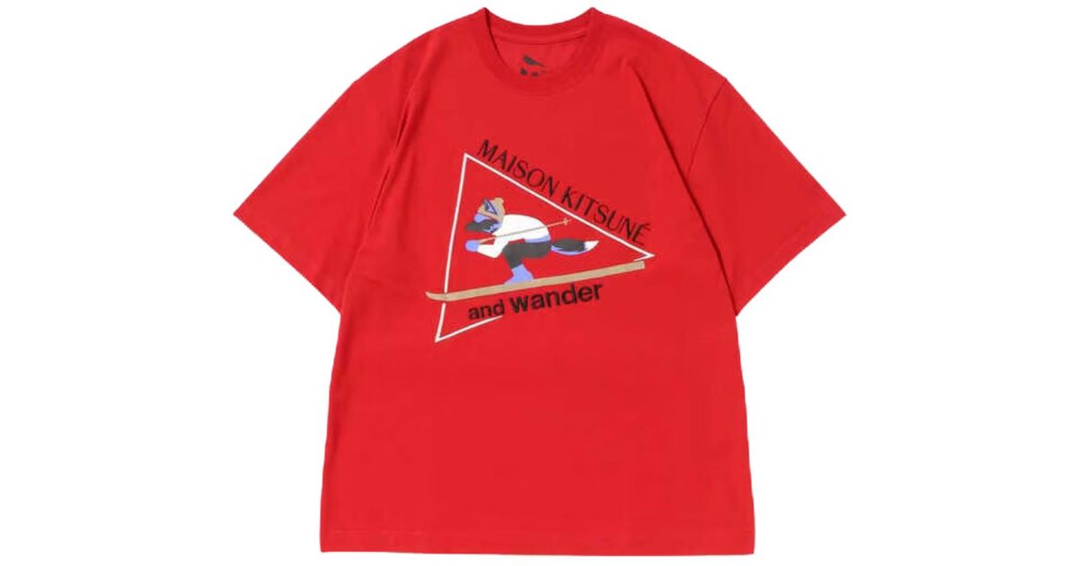 Maison Kitsuné Maison Kitsuné X And Wander Skiing Fox Dry Cotton T Red