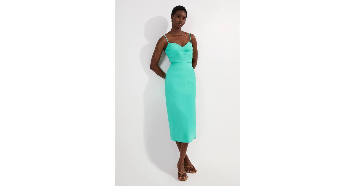 Karen Millen Polished Tailored Corset Detail Midi Dress in Blue