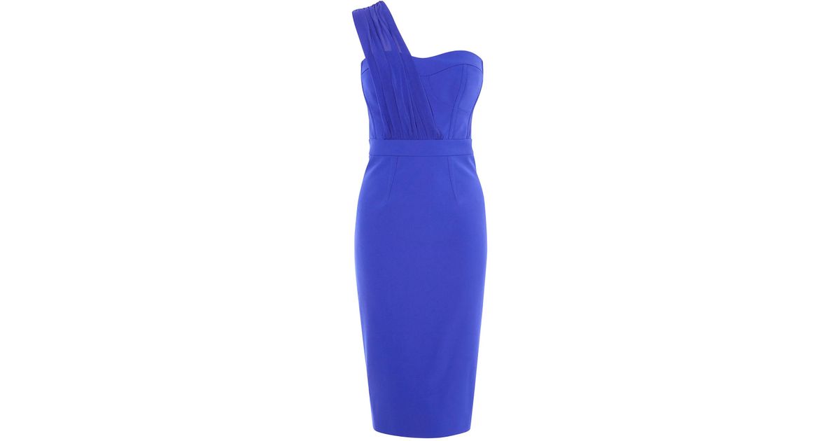 karen millen blue strapless pencil dress