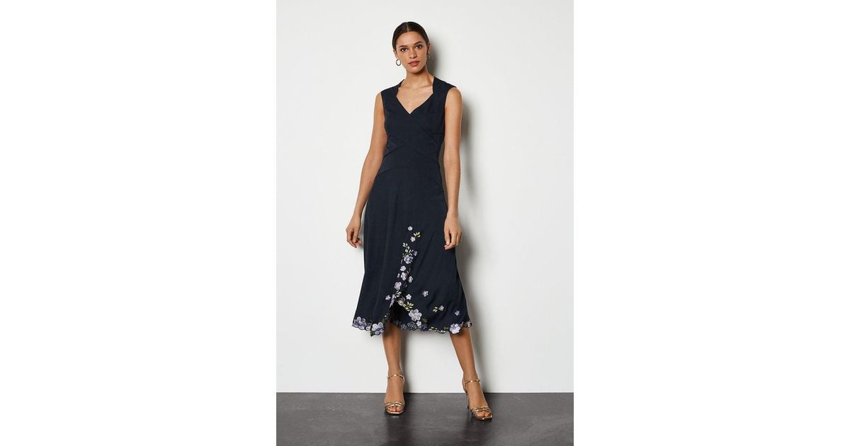 karen millen navy scattered floral embellished dress