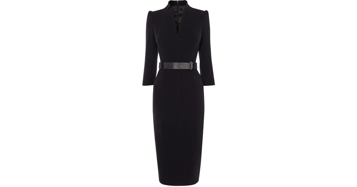 karen millen leather belt pencil dress