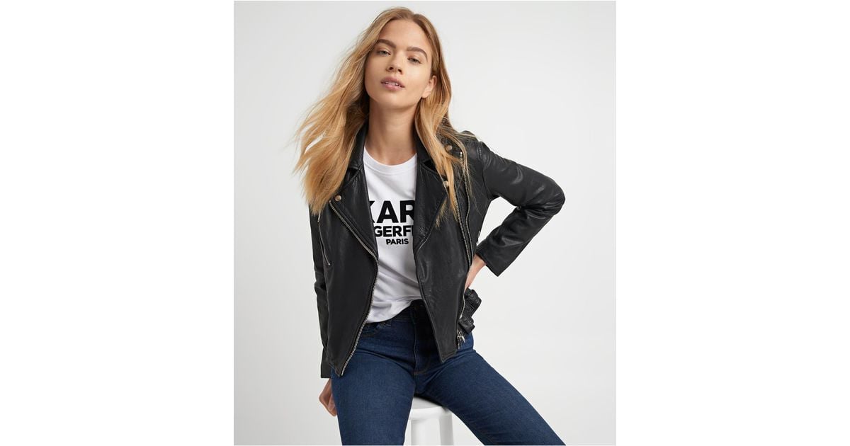Karl | Women's Tumble Leather Moto Jacket | Black | Size Xs | Lyst