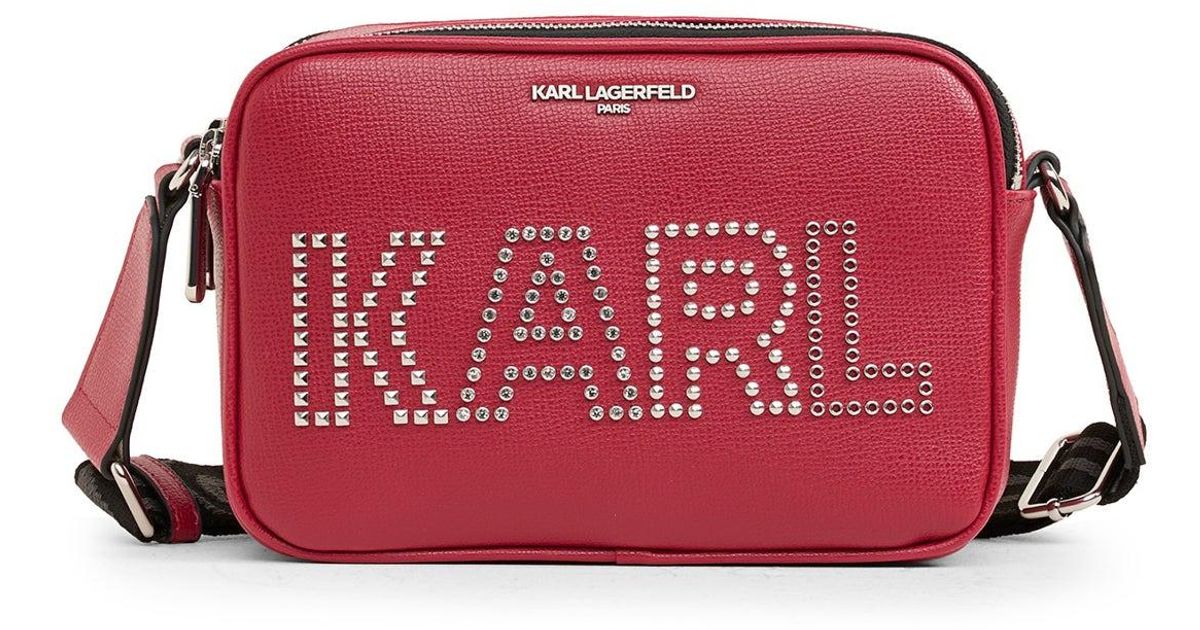 Karl Lagerfeld Women's Maybelle Camera Crossbody Bag Red Logo