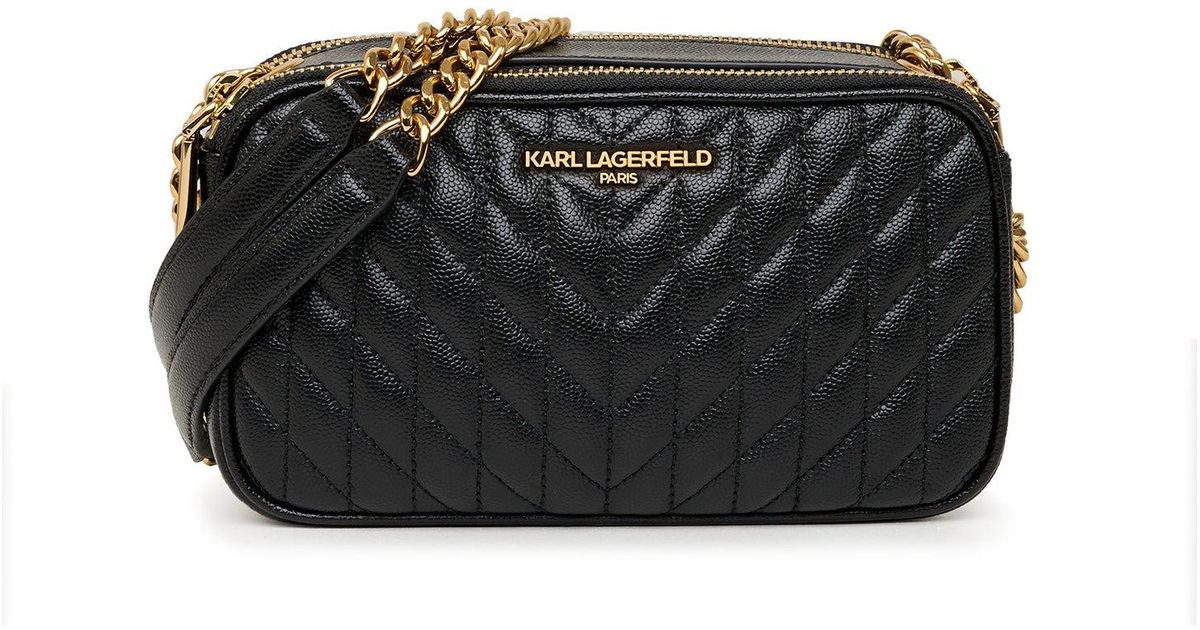 Karl Lagerfeld Women's Karolina Double Zip Crossbody Bag Black/gold