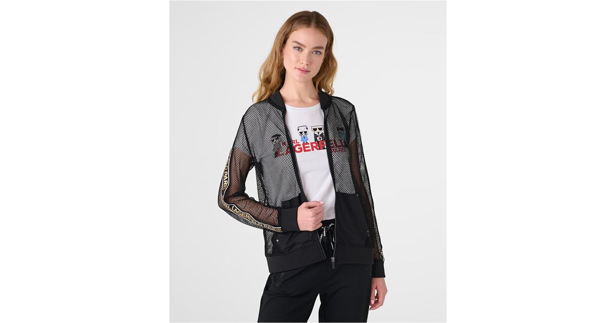 Karl Lagerfeld Synthetic Women's Mesh Zip Front Logo Track Jacket