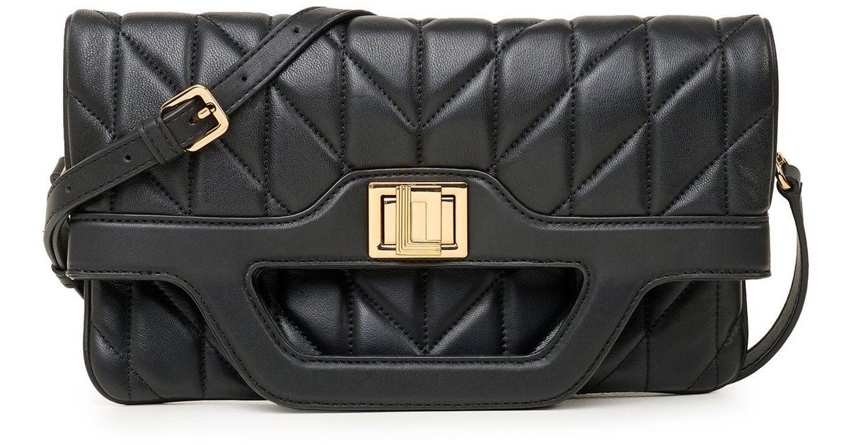 Karl Lagerfeld Women's Lafayette Fold Over Convertible Shoulder Bag Black Black/gold Lyst