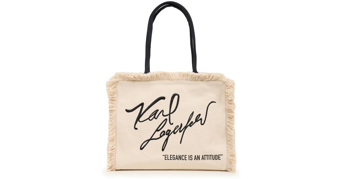 Karl Lagerfeld Women's Margot Fringe Canvas Zip Tote Bag Beige