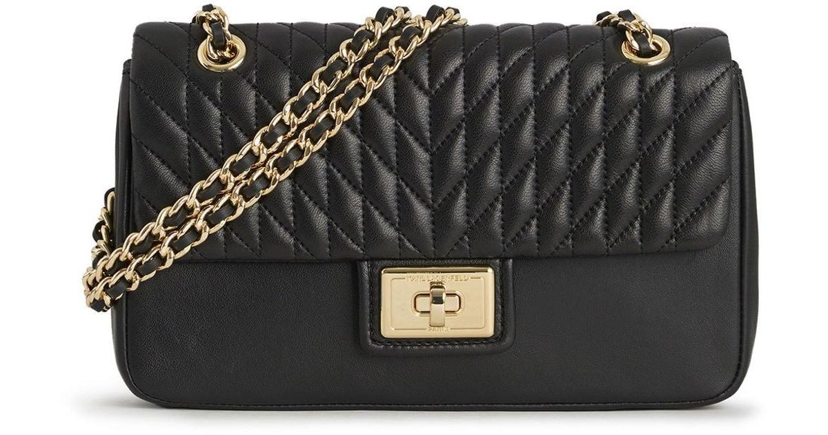 Karl Lagerfeld Leather Women's Agyness Shoulder Bag Black/gold Lyst