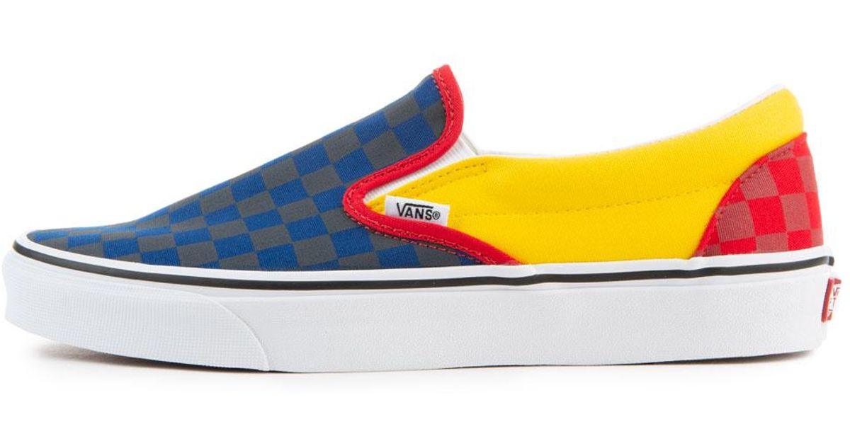 blue and yellow checkerboard vans