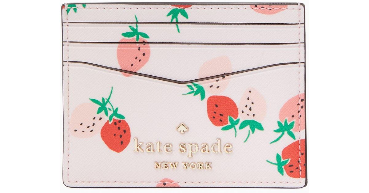 Kate Spade Leather Staci Wild Strawberries Small Slim Card Holder in Pink Lyst