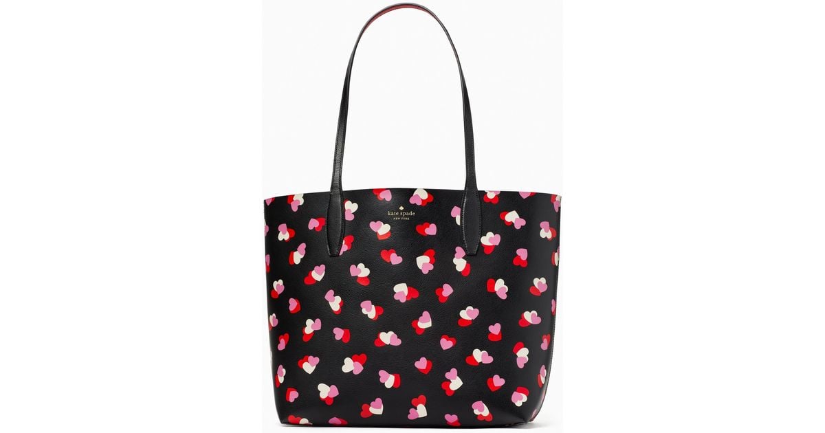 Kate Spade Valentines Day Flutter Hearts Large Reversible Tote in Black