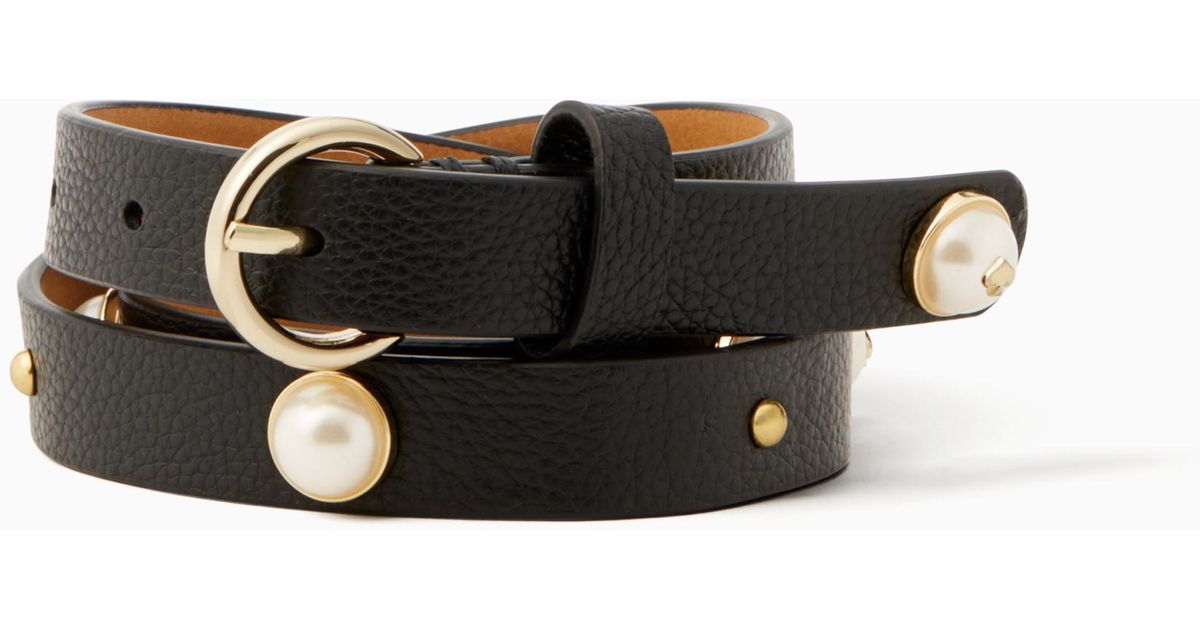 Kate Spade Leather 3/4" Pearl Studded Belt in Black Lyst