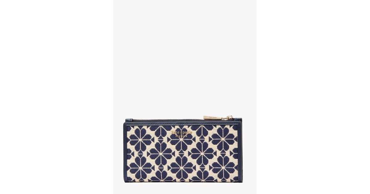 Kate Spade Synthetic Spade Flower Jacquard Zip Slim Wallet in Blue Lyst