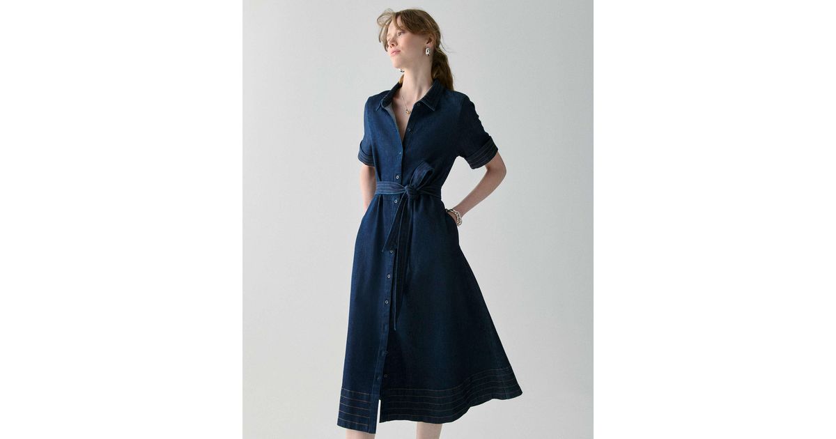 Kate Spade Outlet Denim Trapunto Midi Shirtdress in Black