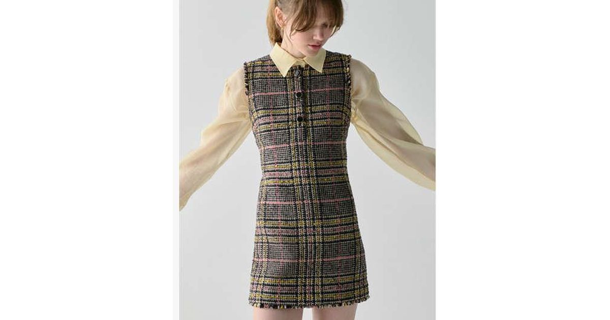 Kate Spade Enamel Button Tweed Dress in Black | Lyst