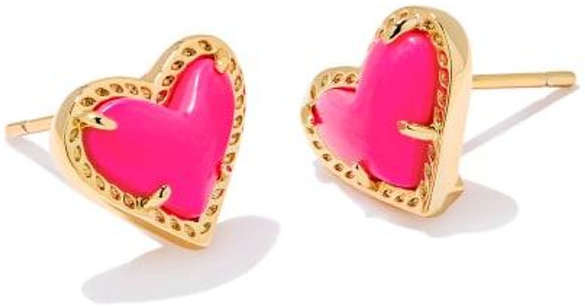 Kendra Scott Ari Heart Gold Stud Earrings in Pink Lyst
