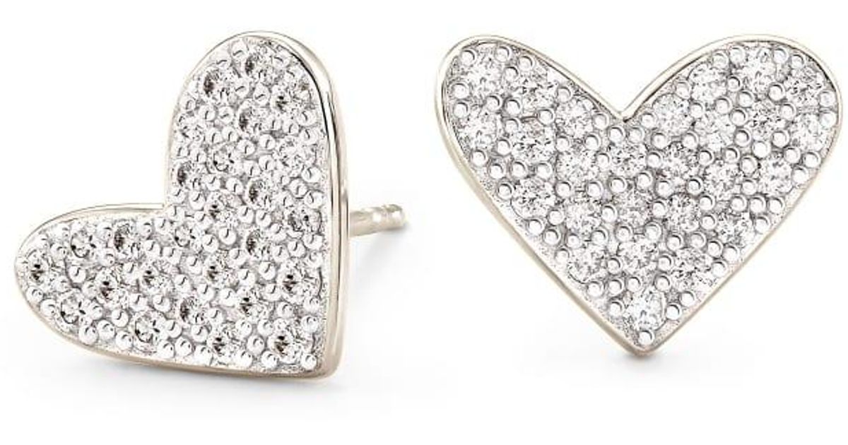 Kendra Scott Large Heart 14k White Gold Stud Earrings in Metallic - Lyst