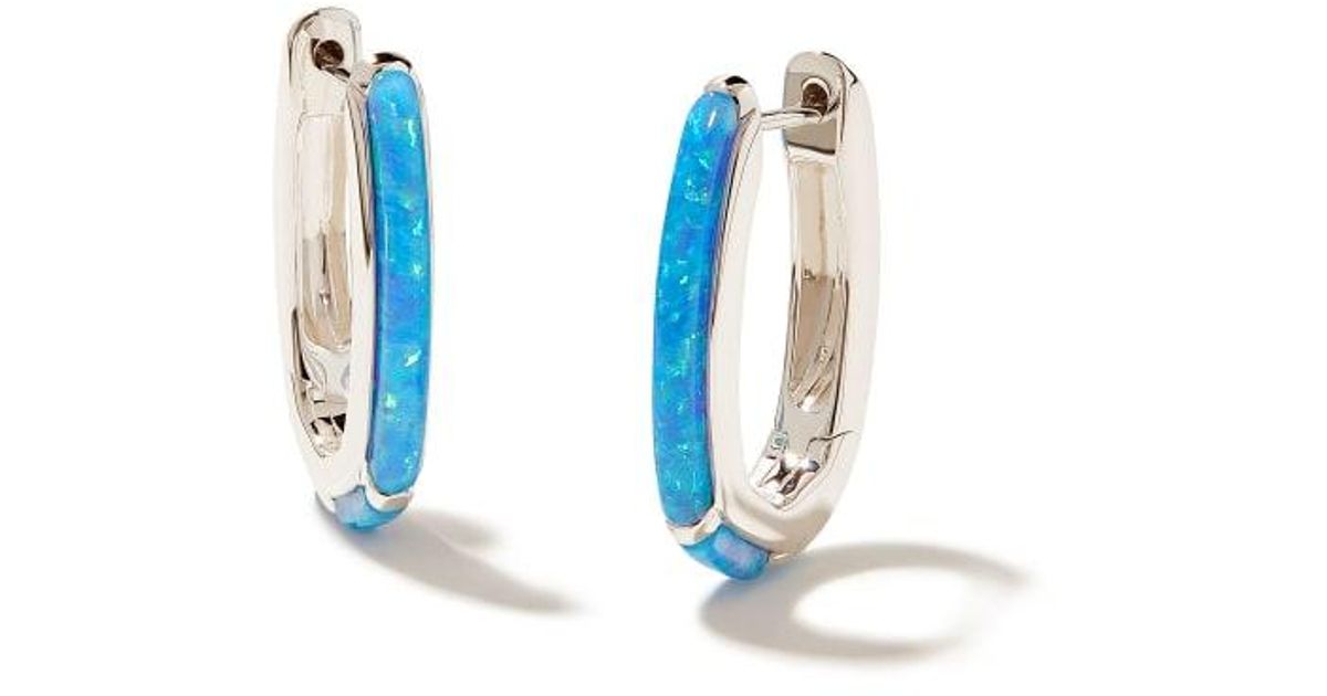 Kendra Scott Ellen Opal Sterling Silver Huggie Earrings in Blue Lyst