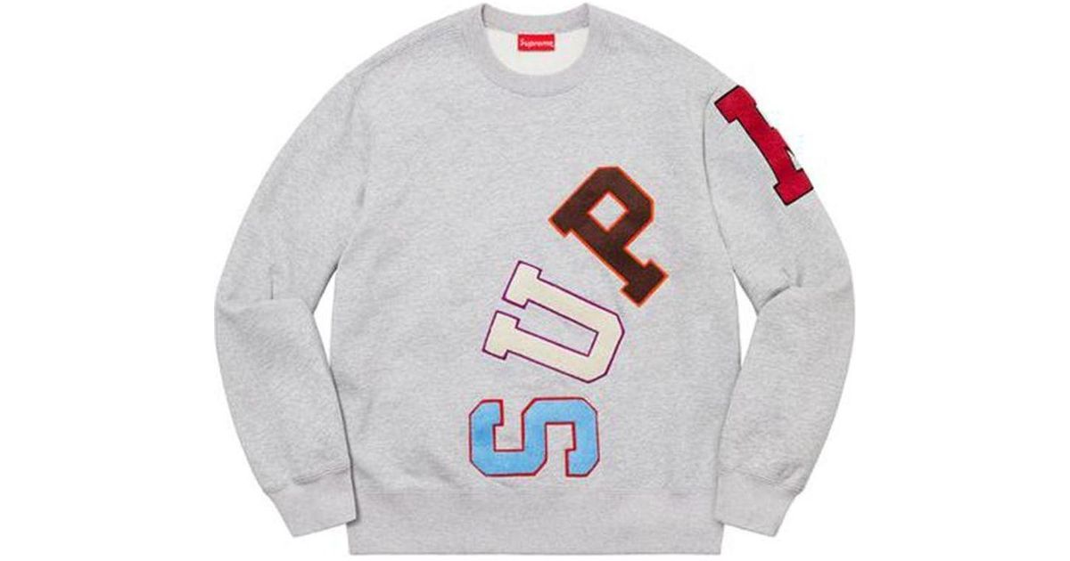 Supreme Big Logo Arc Crewneck Sweater in Grey for Men Lyst UK