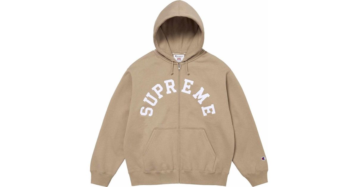 Supreme X Champion Zip Up Hooded Sweatshirt in Natural for Men