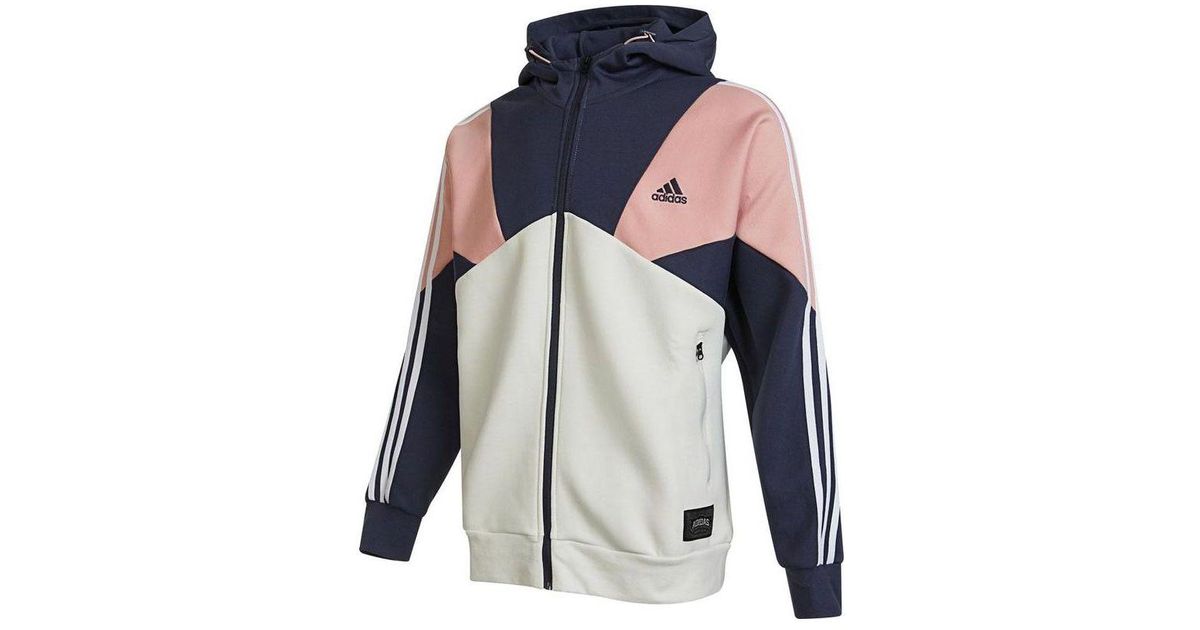 adidas Logo Printing Contrasting Colors Color Block Hooded Jacket ...