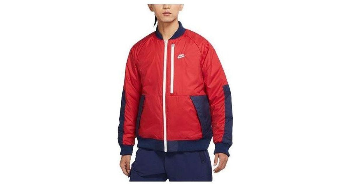 Nike Sportswear Therma-Fit Legacy Reversible Bomber Jacket in Red