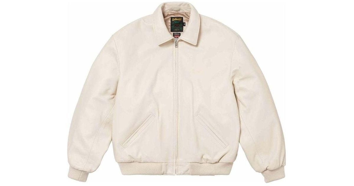 Supreme X Schott Hooded Leather Bomber Jacket in White for Men