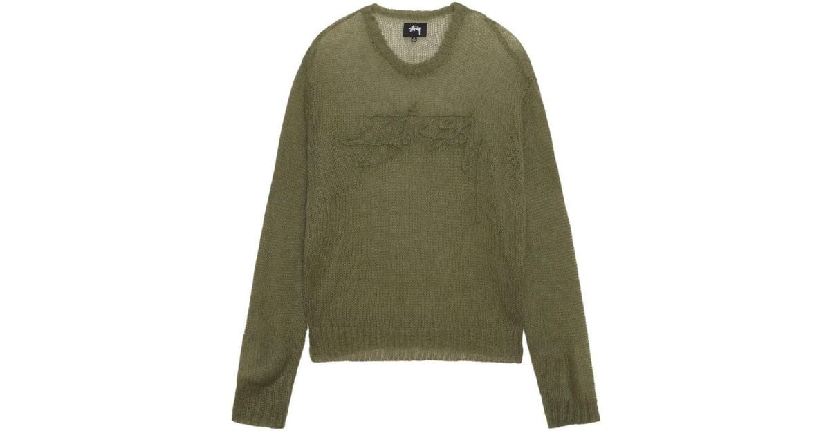 Stussy Loose Knit Logo Sweater in Green for Men | Lyst