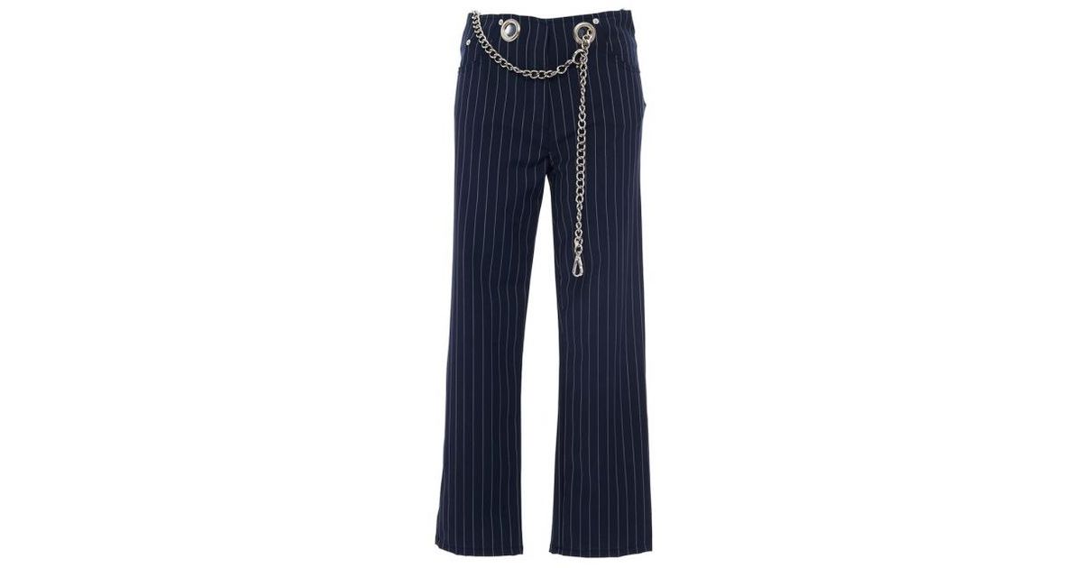 Lyst - Miaou Tommy Pinstripe Straight Leg Pant With Chain Belt in Blue
